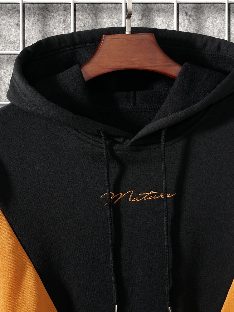 Manfinity Homme 男士撞色字母刺繡袋鼠口袋抽繩保暖連帽衫 - 彩色 - 查看 5