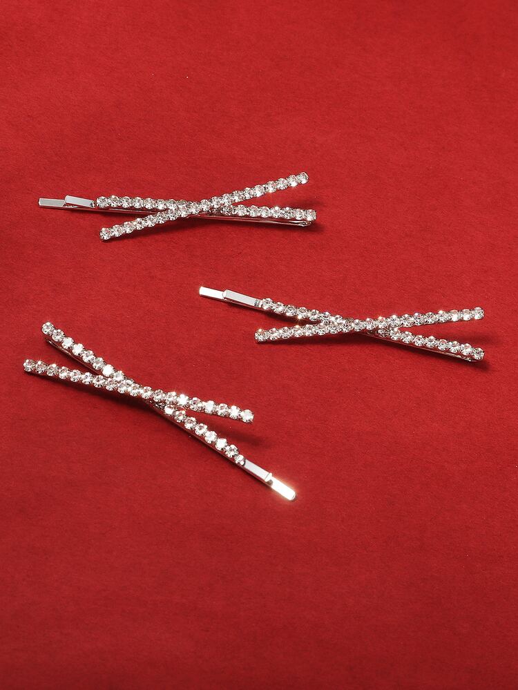 Elegant 3pcs Rhinestone Decor Hair Clip Tiaras - Silver - View 2