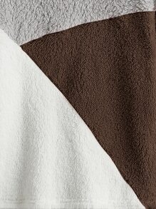 SHEIN Girls Drop Shoulder Colorblock Teddy Sweatshirt - Chocolate Brown - View 3