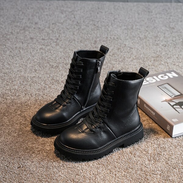 

Girls Minimalist Lace-up Combat Boots, Black