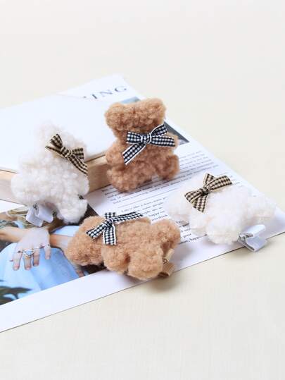 可愛4入組小熊裝飾髮夾蝴蝶結