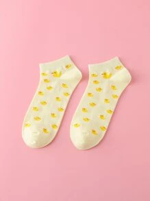 Cartoon Duck Graphic Ankle Socks - Yellow - View 1