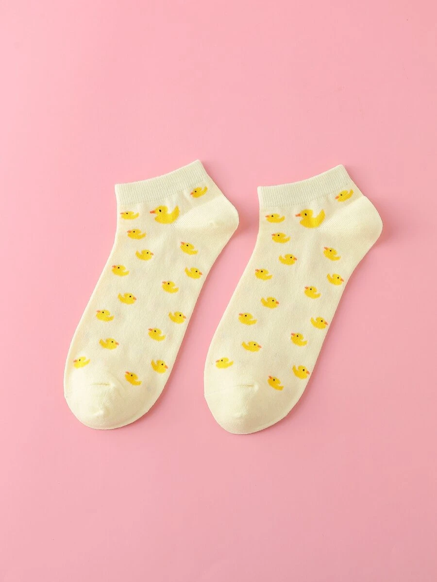 Cartoon Duck Graphic Ankle Socks - Yellow - View 1
