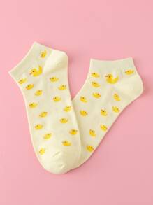 Cartoon Duck Graphic Ankle Socks - Yellow - View 2