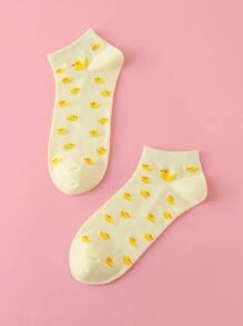 Cartoon Duck Graphic Ankle Socks - Yellow - View 3