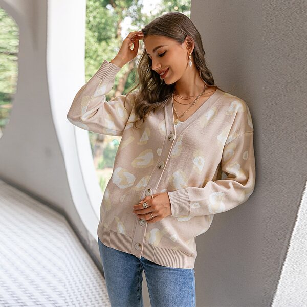 

Leopard Pattern Drop Shoulder Cardigan, Multicolor