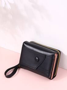 极简主义折叠小钱包口袋钱包小钱包拉链三折女士钱包迷你轻便信用卡身份证钱便携式现金简约时尚现代商务周年纪念情人节生日礼物礼物情侣女士女孩女士礼物 - 黑色 - 查看 3