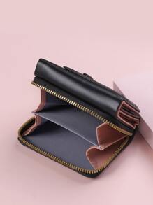 极简主义折叠小钱包口袋钱包小钱包拉链三折女士钱包迷你轻便信用卡身份证钱便携式现金简约时尚现代商务周年纪念情人节生日礼物礼物情侣女士女孩女士礼物 - 黑色 - 查看 4