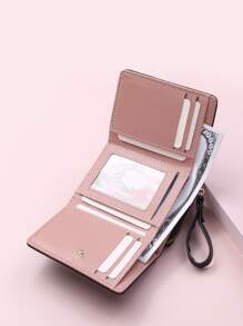 极简主义折叠小钱包口袋钱包小钱包拉链三折女士钱包迷你轻便信用卡身份证钱便携式现金简约时尚现代商务周年纪念情人节生日礼物礼物情侣女士女孩女士礼物 - 黑色 - 查看 5