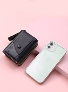 极简主义折叠小钱包口袋钱包小钱包拉链三折女士钱包迷你轻便信用卡身份证钱便携式现金简约时尚现代商务周年纪念情人节生日礼物礼物情侣女士女孩女士礼物 - 黑色 - 查看 6