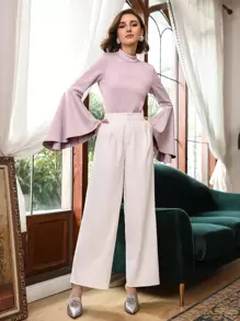 Seusyu Modal Bell Sleeve Bodysuit - Lilac Purple - View 7