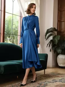 MOTF PREMIUM GATHERED TWIST SHIRT DRESS - Blue - View 7