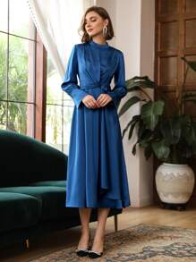 MOTF PREMIUM GATHERED TWIST SHIRT DRESS - Blue - View 9