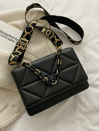 Sac carré léger et décontracté avec chaîne en relief minimaliste pour adolescentes, femmes, étudiantes, recrues et cols blancs. Parfait pour le bureau, l'université, le travail, les affaires, les déplacements, l'extérieur, les voyages, les sorties.