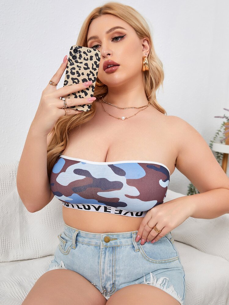 Plus Camo Letter Tape Bralette - Multicolor - View 6