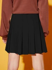 SHEIN Teen Girls Solid High Waist Pleated Skirt - Black - View 2