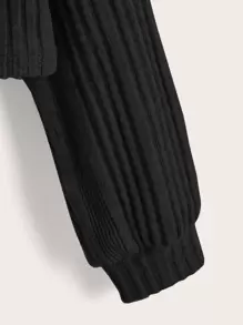 SHEIN Leap Crew Camiseta De Punto Casual De Manga Larga Y Hombros Caídos Con Textura Acanalada Para Chicas Adolescentes - Negro - Ver 4