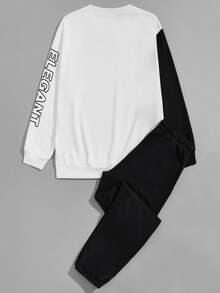 Manfinity Hombres Sudadera de color combinado con estampado de letra con Pantalones deportivos - Blanco y Negro - Ver 2