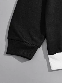 Manfinity Hombres Sudadera de color combinado con estampado de letra con Pantalones deportivos - Blanco y Negro - Ver 3