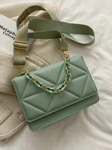 衍縫翻蓋單肩包