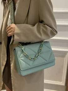 衍縫翻蓋單肩包