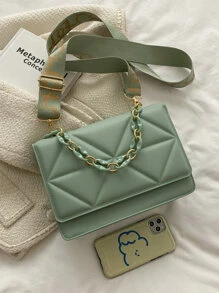 衍縫翻蓋單肩包