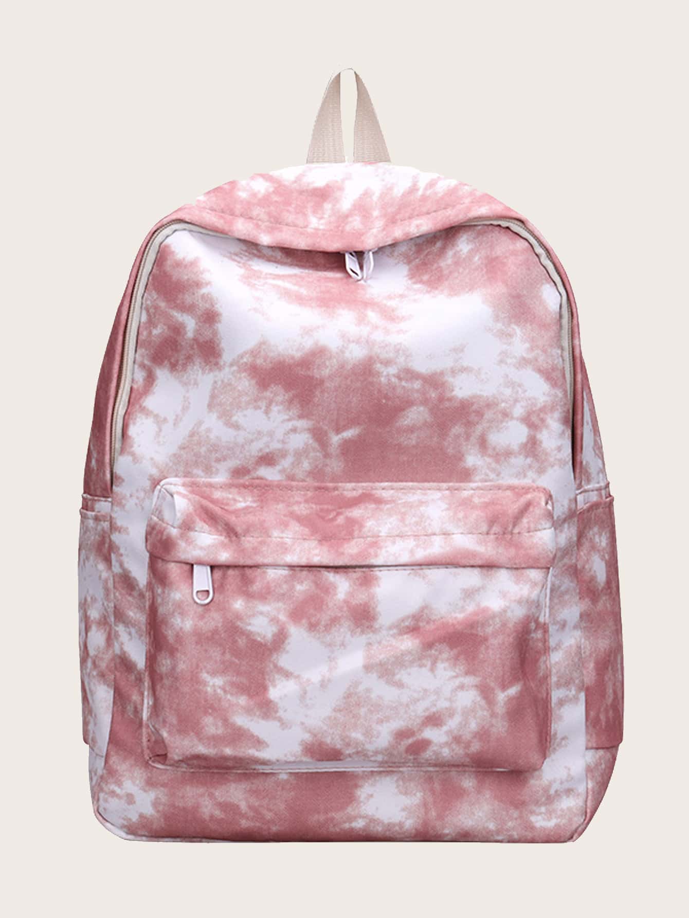 1pc Canvas Tie Dye Color Block Women Backpack, Student Laptop Compartment Bag - Pink - View 1