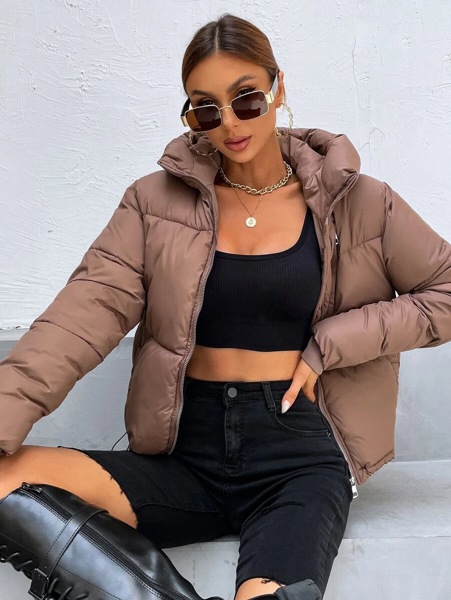 Aveloria Affinna Casual Solid Color Hooded Padded Padded Coat, Winter Clothes  Fall Cloth For Women - Khaki - View 1