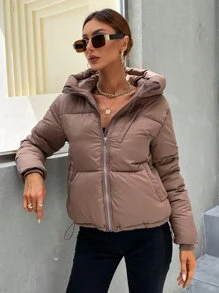 Aveloria Affinna Casual Solid Color Hooded Padded Padded Coat, Winter Clothes  Fall Cloth For Women - Khaki - View 3