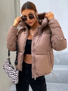 Aveloria Affinna Casual Solid Color Hooded Padded Padded Coat, Winter Clothes  Fall Cloth For Women - Khaki - View 4