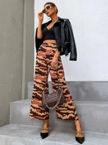 SHEIN Unity Allover Print Wide Leg Pants - Multicolor - View 1