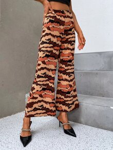 SHEIN Unity Allover Print Wide Leg Pants - Multicolor - View 3