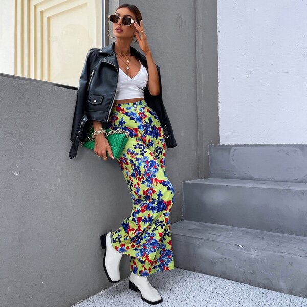 

Floral Print Wide Leg Pants, Multicolor