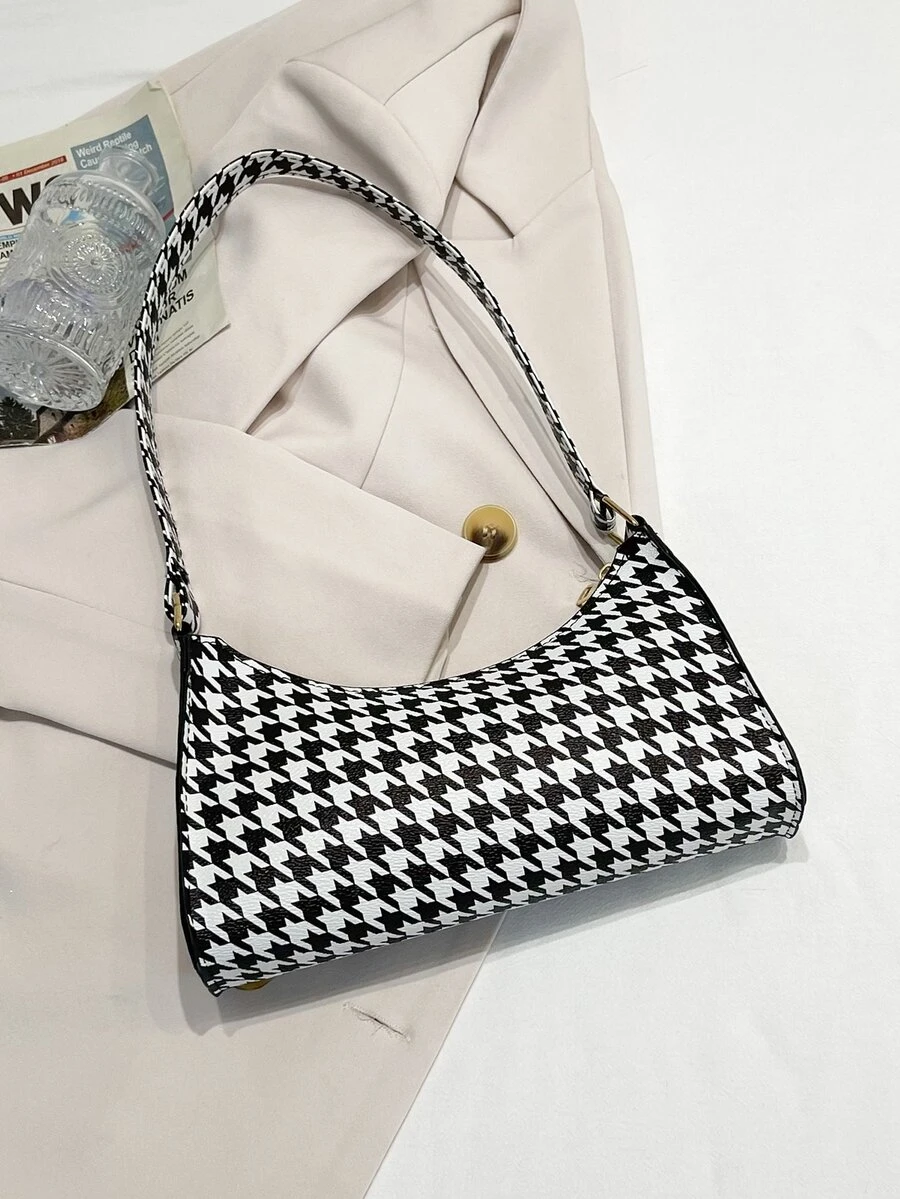 Houndstooth Pattern Bag - Black and White - View 1