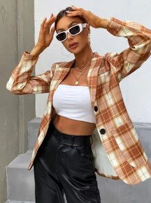 SHEIN Unity Plaid Print Lapel Neck Blazer - Multicolor - View 1