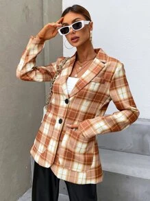SHEIN Unity Plaid Print Lapel Neck Blazer - Multicolor - View 3
