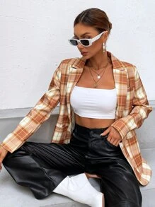 SHEIN Unity Plaid Print Lapel Neck Blazer - Multicolor - View 4