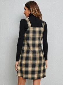 SHEIN LUNE Plaid Patched Pocket Pinafore Dress - Multicolor - View 2