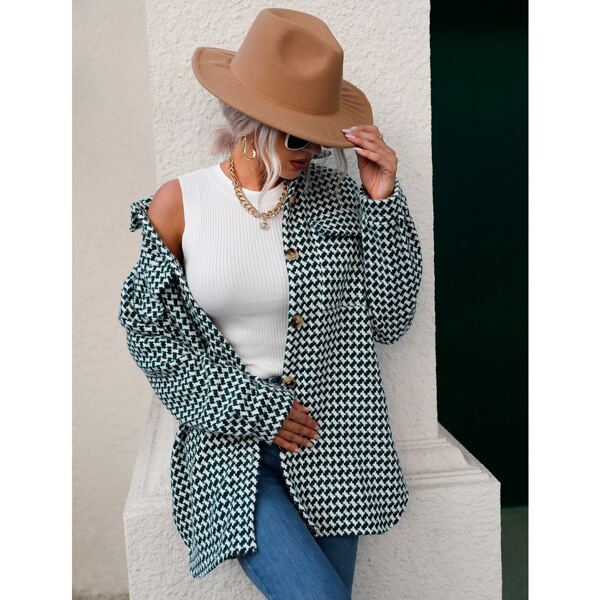 

Plaid Flap Pocket Single Breasted Drop Shoulder Overcoat, Multicolor