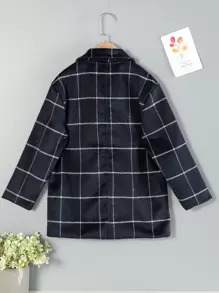 Girls Plaid Flap Detail Overcoat - Navy Blue - View 2