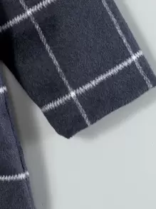 Girls Plaid Flap Detail Overcoat - Navy Blue - View 3