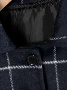 Girls Plaid Flap Detail Overcoat - Navy Blue - View 4