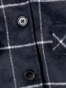 Girls Plaid Flap Detail Overcoat - Navy Blue - View 5