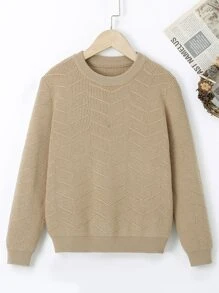 Boys Solid Crew Neck Jumper - Khaki - View 1