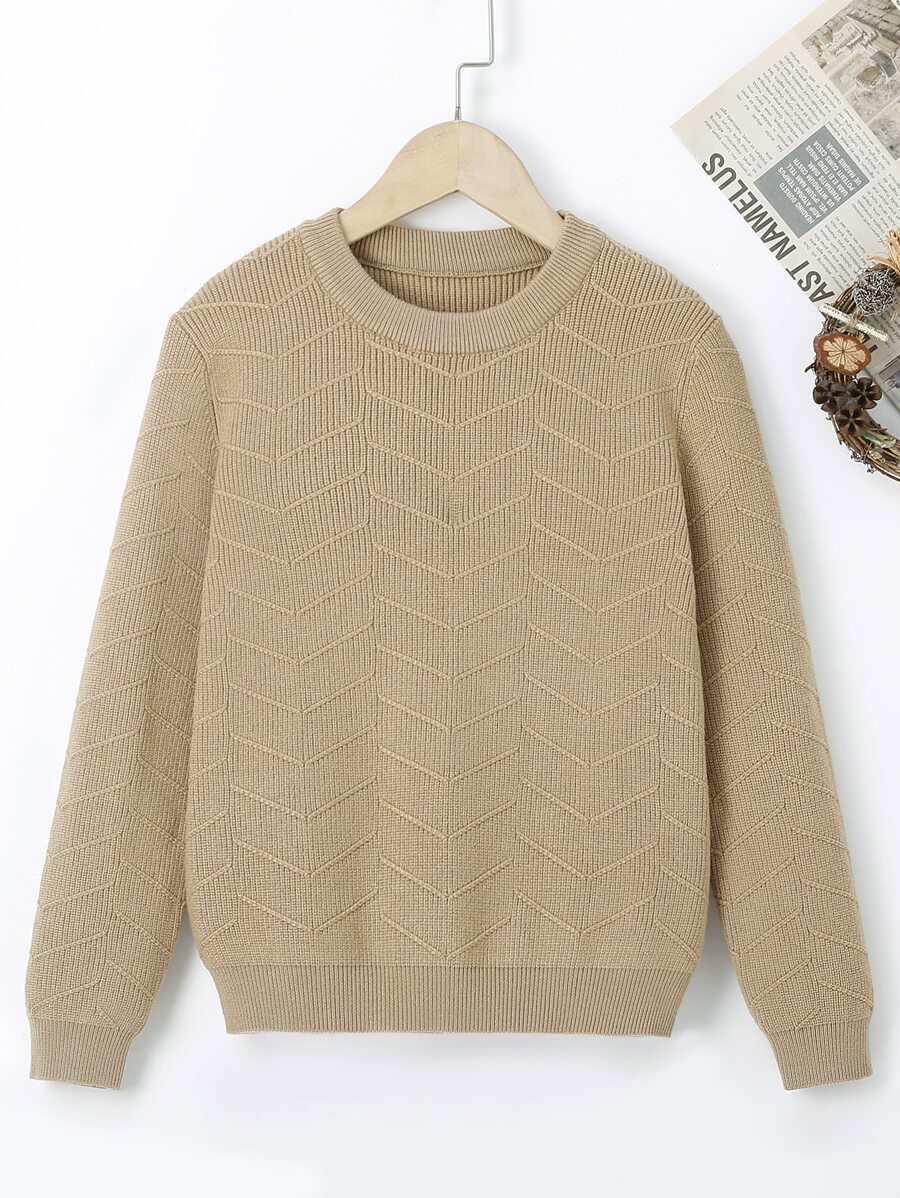 Boys Solid Crew Neck Jumper - Khaki - View 1