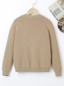Boys Solid Crew Neck Jumper - Khaki - View 2