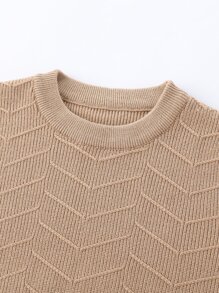 Boys Solid Crew Neck Jumper - Khaki - View 4