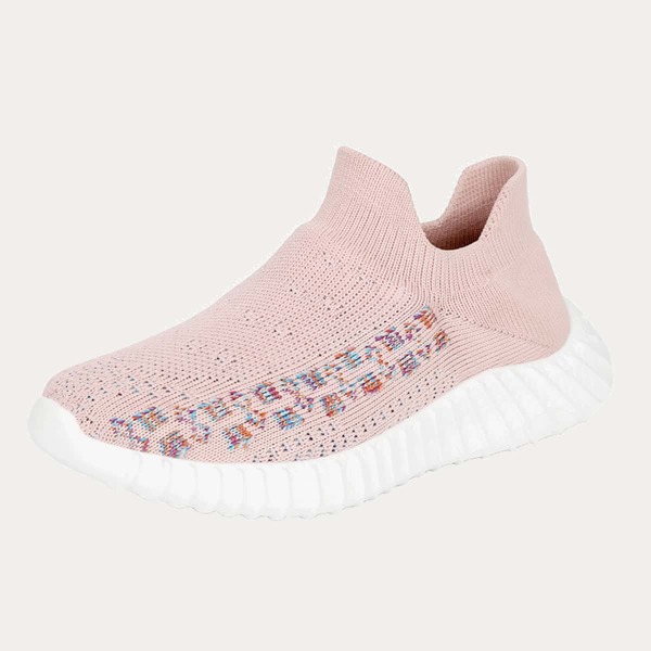 

Girls Geometric Pattern Slip On Knit Sneakers, Pink