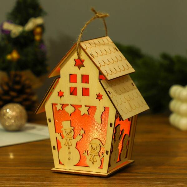

1pc Christmas Wooden House Light, Yellow