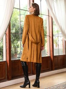 MOTF PREMIUM SUEDETTE BELTED COAT - Brown - View 8